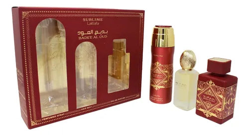 SET LATTAFA BADEE AL OUD SUBLIME + HAIRT LOTION + DESODORANTE