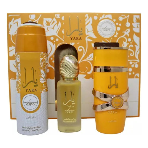 SET LATTAFA YARA TOUS 100ML EDP. + HAIR MIST + BODY SPRAY